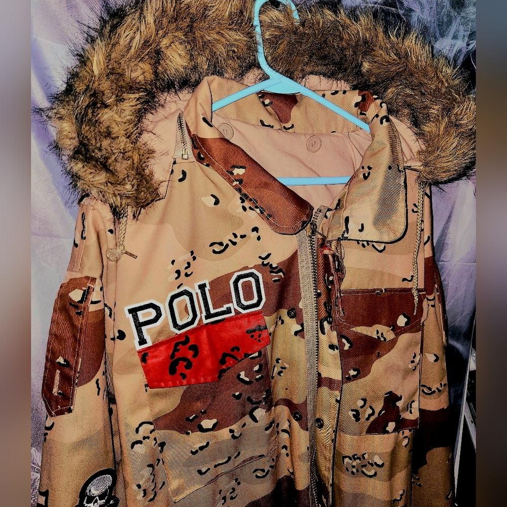 Polo by Ralph Lauren Mens Jacket With Genuine Coyote Fur Hood ,Late 90's Vintag